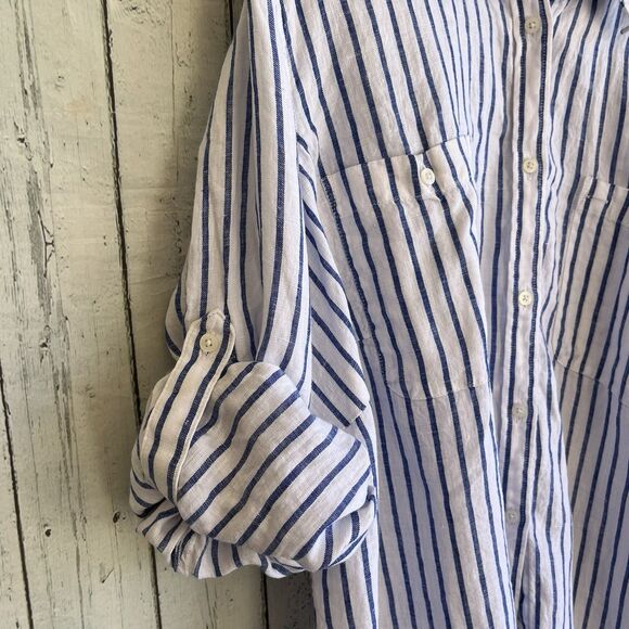 Lauren Ralph Lauren Womens Linen Button Up Shirt Plus Size 3X Striped Nautical - Picture 6 of 11